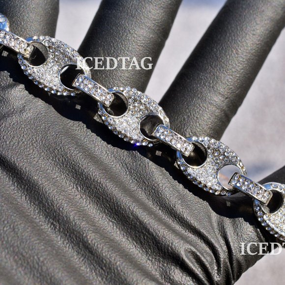 Iced Out Mariner Link White Gold Plated Necklace - Picture 3 of 4
